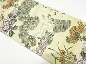 アンティーク　鶴に笠松・草花模様織り出し丸帯（材料）
